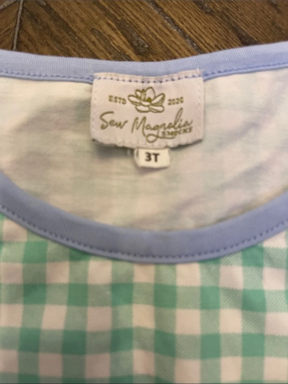 Sew Magnolia Girls' Mint Gingham Short Sleeve Dress with Monogram MAJ